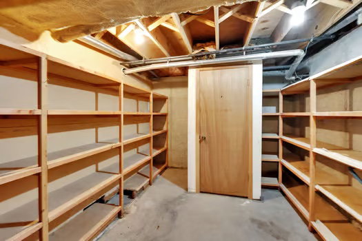 Tons of shelved storage in basement!
