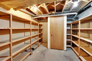Tons of shelved storage in basement!