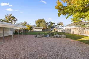 Fenced backyard with a garden