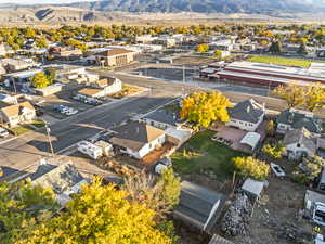 Aerial perspective of suburban area featuring mountains