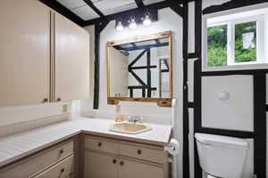 Bathroom with vanity and toilet.