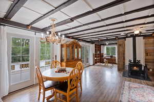 Decorated like a Swiss/Finnish Chalet, the European charm exuces from the ceiling to the  light fixtures and the deck/porch railing slats.