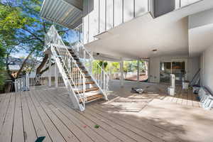 Deck featuring stairs