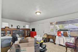 Living room and front door with natural lighting