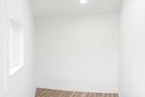 Spare room featuring wood finished floors and recessed lighting