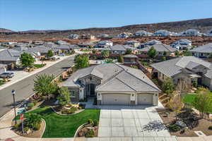 Aerial perspective of suburban area featuring mountains
