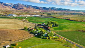 Overview of rural landscape with a mountainous background