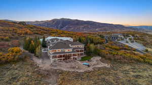 Aerial view at dusk of a mountain view