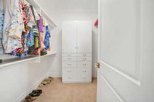 Spacious closet with light colored carpet