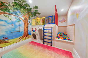 Bedroom with carpet flooring and recessed lighting