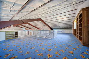 Bonus room with carpet flooring and vaulted ceiling