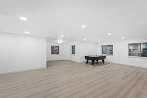 Recreation room featuring pool table, recessed lighting, and light wood-style flooring