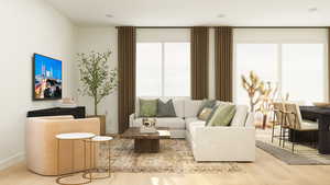 Living area with wood finished floors