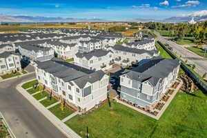Bird's eye view of a mountainous background