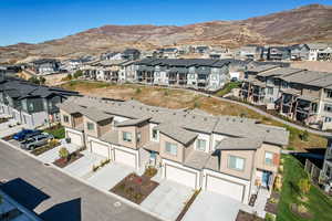 Aerial view of residential area with mountain views