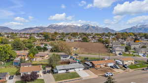Aerial perspective of suburban area featuring mountains
