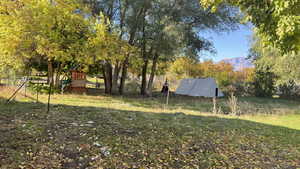 View of yard featuring a playground and view of scattered trees