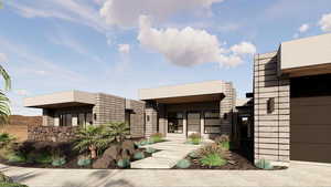 Modern home with stucco siding