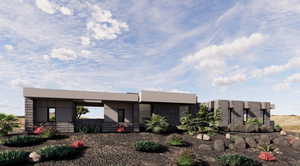 Modern home featuring stucco siding