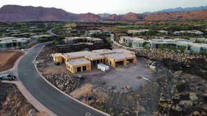 View from above of property featuring a mountain backdrop