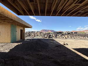 View of patio / terrace featuring a mountain view