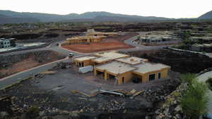 Drone / aerial view of a mountainous background