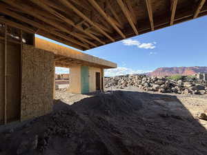 View of patio with a mountain view