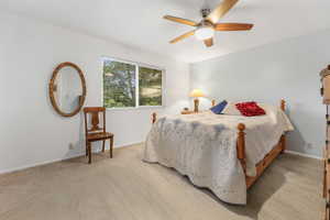 Bedroom with carpet floors and ceiling fan