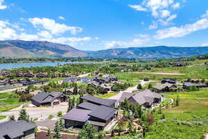 Aerial perspective of suburban area featuring mountains