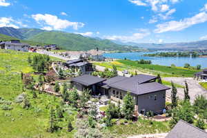 Aerial view of a water and mountain view