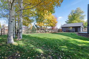 View of fenced backyard