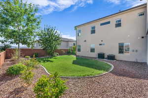 Back of house with a fenced backyard and stucco siding