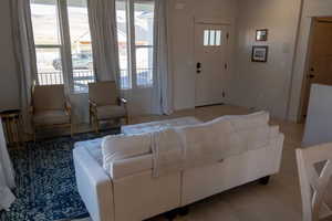 Living area with wood finished floors