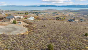 Aerial view of residential area with a water and mountain view