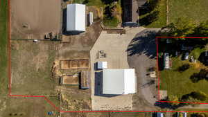 Aerial view of property's location featuring property parcel outlined