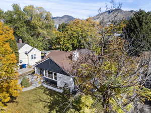 Drone / aerial view of a mountainous background