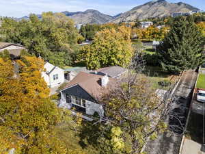 Aerial view of mountains and a tree filled landscape
