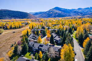 Drone / aerial view of a mountain backdrop