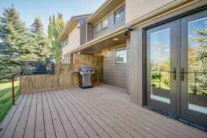 Deck featuring french doors and grilling area