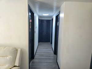 hallway to three of the bedrooms and the laundry closet