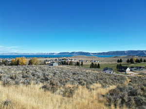 View of mountain background with a large body of water