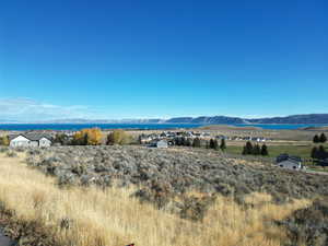 View of mountain background with a large body of water