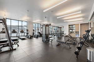 Workout area with expansive windows