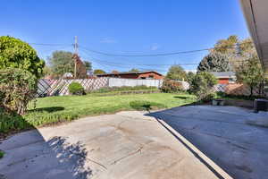 Fenced backyard with a patio