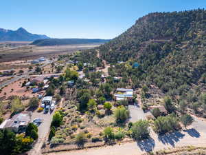 Overview of rural landscape with a mountainous background