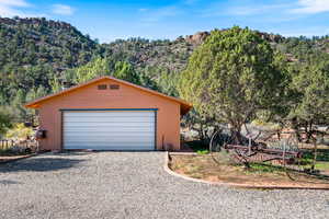 View of detached garage
