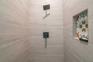 Bathroom view of tiled shower