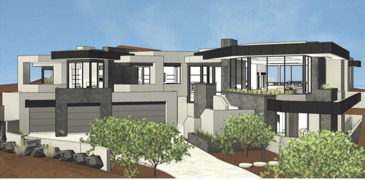 Contemporary home featuring driveway, a garage, and stucco siding
