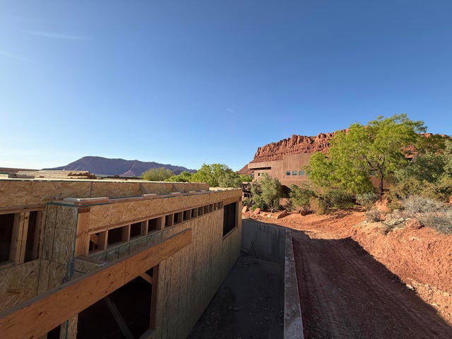 View of home's exterior with a mountain view