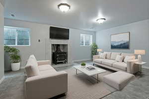 Tiled living room featuring baseboards